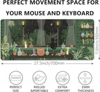 Black Cat Mouse Pad Green Plants Desk Mat Pad Anime Large Gaming Cartoon Cute Mouse Pad,Stitched Edges Non-Slip Waterproof Rubber Base Mous Mat for Office Home Work Gaming(27.5X11.8 in)
