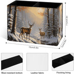 Famame Winter Wild Deer Snow Trees Pencil Holder for Desk, Leather Desktop Container Pen Cup Storage Study Table Pen Organizer Makeup Brush Holder for Classroom Office Home