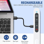 Rechargeable Presentation Clicker USB C Wireless Presenter Remote with Volume Control, RF 2.4GHz White Computer Presentation Remote PowerPoint Clicker Slide Advancer for Teachers Office (White