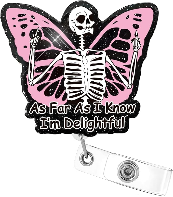 Aoryalps I AM Delightful Retractable Badge Reel Holder Retractable with ID Clip for Nurse Nursing Name Tag Card Nursing Student Teacher Doctor Medical Assistant Work Office Clip-Gifts for Nurse