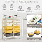 GLACER 15 Drawers Rolling Cart, Storage Cart with w/Removable Drawers & Steel Frame, Multipurpose Organizer Cart w/Sleek Handle, Utility Cart on Lockable Wheels for Home, School, Office (Yellow)