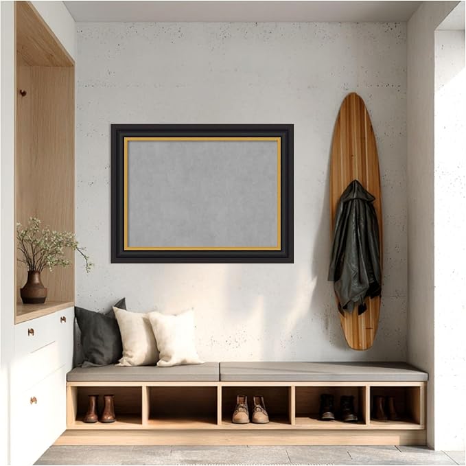 Amanti Art Black Framed Magnetic Board 26x34 Medium Vision Board for use with Magnets, 100% Metal Sheet to Display Items as Office Decor or for Home Organization in mudroom, Kitchen or Kids Room