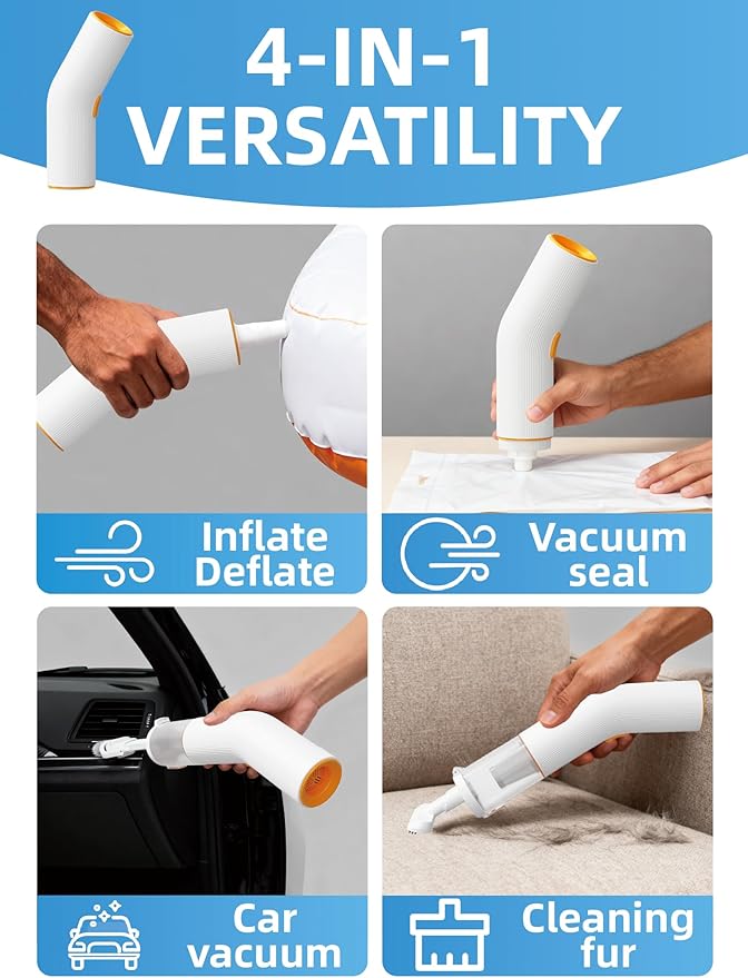 Vogano Cordless Car Vacuum, 4 in 1 Portable Mini Handheld Vacuum Cleaner with 15000pa Suction Power, 2 Suction Modes & Multi-Nozzles for Car Home Office Pet, White
