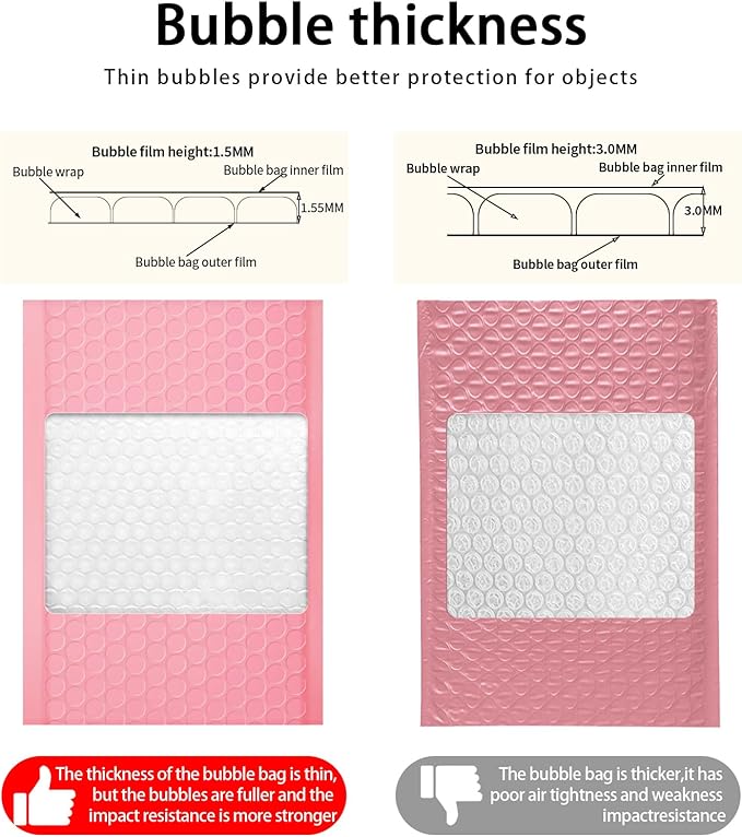 packbabol Bubble Mailers, 4x7 Inch Padded Bubble Mailers Pack of 50 Bubble Envelopes Opaque Self Seal Adhesive Waterproof Bags for Shipping and Packaging (Pink, 4x7-50)