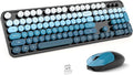 MOFII Wireless Keyboard and Mouse Combo, Full Size 2.4G Plug and Play Typewriter Retro Round Computer Keyboard and Mouse Set for Windows, Computer, Desktop, PC, Notebook - (Black Blue Gradient)