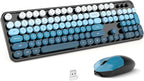 MOFII Wireless Keyboard and Mouse Combo, Full Size 2.4G Plug and Play Typewriter Retro Round Computer Keyboard and Mouse Set for Windows, Computer, Desktop, PC, Notebook - (Black Blue Gradient)