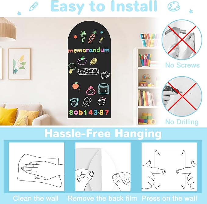 WUPIOS Magnetic Wall Decal for Kids 39.3x17.5 Inches Upgraded Magnetic Chalkboard for Wall Black Magnet Board for Wall with Letters and 12 Color Liquid Chalk for Home Playroom and Classroom