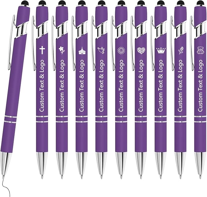 WYPAS Bulk Custom Pens - Personalized with Name, Engraved Text/Logo - Stylus Tip, Black Ink - Options for Corporate Gatherings, Events & Promotions (Purple)