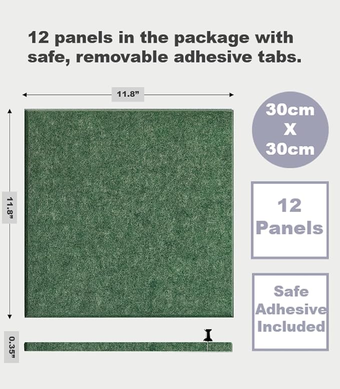 DECORITA Green Cork Board Alternative | Giant Pin Board Notice Board | Felt Bulletin Board for Office, Home & Classroom | Green Office & School Supplies | Felt Wall Tiles (12-Pack) | Tree