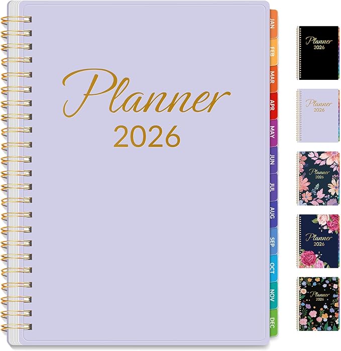 GNL 2026 Planner, Weekly ＆ Monthly Planner 2026, JAN. 2026 – DEC. 2026, 6.4" x 8.3" Monthly Agenda Planner with Tabs, Waterproof Flexible Cover, Spiral Binding, Double-sided Pocket, Bookmark, Purple