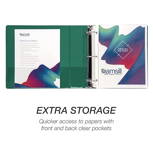 Samsill 2 Inch 3 Ring Binder, Made in USA, Economy Round Ring, Clear View Cover, 425 Sheet Capacity - for School, Home, Office - Forest Green