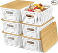 6 Pack Storage Bins with Bamboo Lids,Plastic Storage Baskets and Storage Containers, Storage Baskets for Organizing Shelves Drawers Desktop Closet Playroom Classroom Office Home