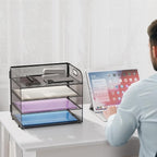 Marbrasse 2 Pack 4 Tier Paper Organizer Letter Tray - Mesh Desk File Organizer with Handle, Paper Sorter Organizer for Letter/A4 Office File Folder Holder (Black, 12.6" x 9.1" x 10.7")