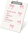 APIILVPQ Bible Verse Clipboard, Pink Bow Clipboards with Low Profile Clip for Office School Use, Christian Wooden Clip Boards for Nurses Teachers Students - B03