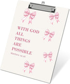APIILVPQ Bible Verse Clipboard, Pink Bow Clipboards with Low Profile Clip for Office School Use, Christian Wooden Clip Boards for Nurses Teachers Students - B03