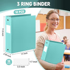 Henoyso 12 Pcs 3 Ring Binder 2 Inch Round Fits Letter Size 8.5'' x 11'' Paper Plastic Flexible Binder Bulk Holds 490 Sheets with 1 Pockets Versatile Organizer for Home Office School (Mint Green)