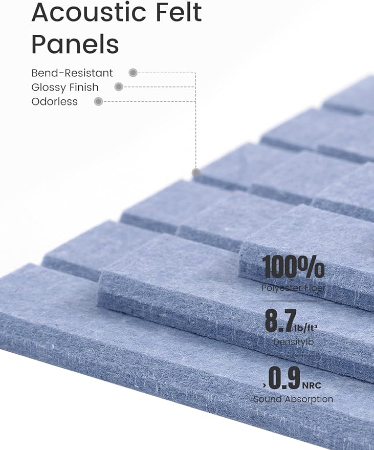 Fluxynara Felt Bulletin Board Tiles -28"x18" with 40 Adhesive Tabs, Cork Board Alternative for Office Decor, Push Pin Board Wall Organizer 6-Pack (Soft Periwinkle)