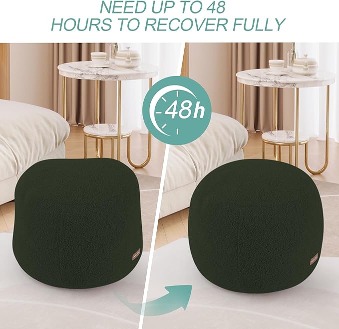 MeMoreCool Stuffed Round Pouf Ottoman Foot Rest, Floor Pouf Foot Stool with Soft Foam Chunk Filling, Small Round Ottoman Footstool Circle Footrest for Living Room, Green