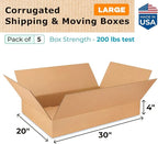 Large Shipping & Moving Boxes 30 x 20 x 4 inches (5-Pack) - Extra Strength 200 lb vs Regular - Corrugated Strong Moving Boxes - Packing Box for Moving Large Volumes by IDL Packaging