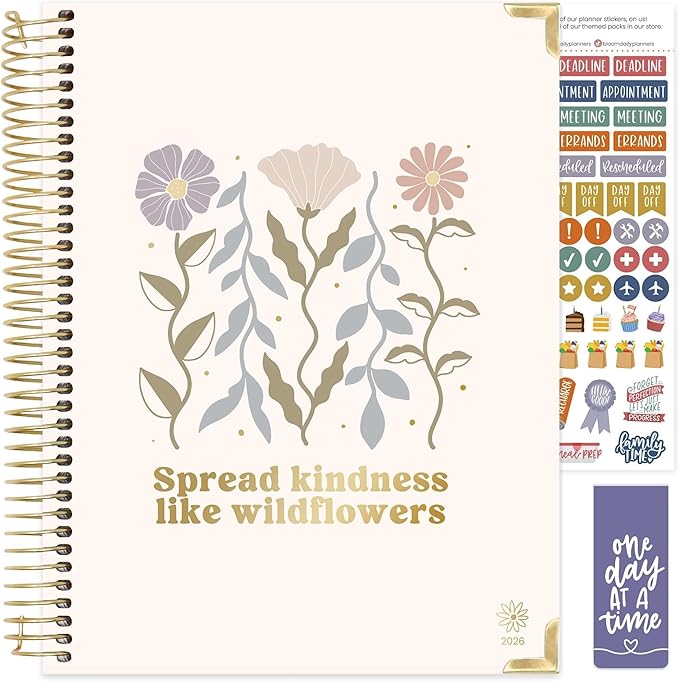 bloom daily planners HARDCOVER 2026 Planner (January to December) - 8.5” x 11” Weekly & Monthly Dated Agenda Organizer Book with Stickers & Tabs - Spread Kindness Like Wildflowers