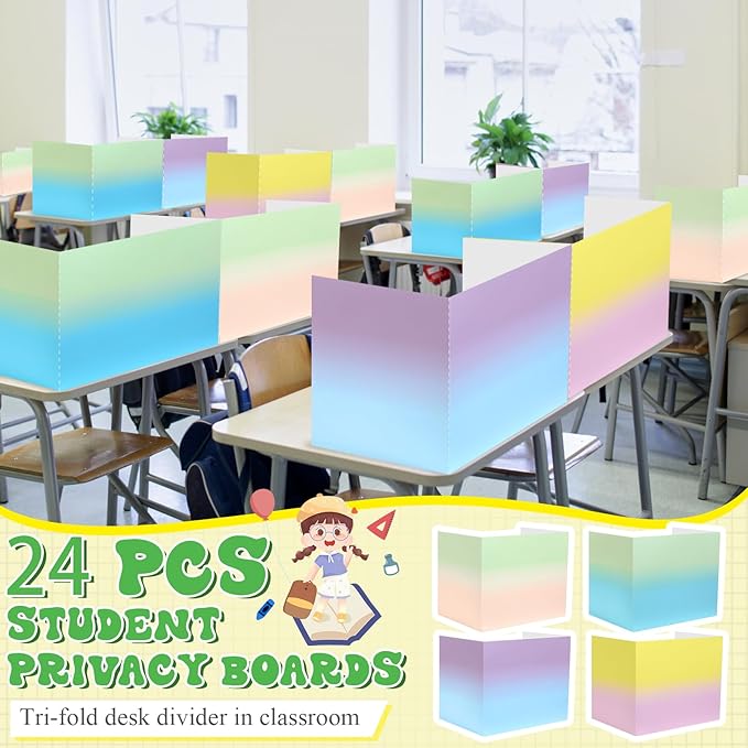 SATINIOR 24 Pcs Desk Dividers for Students, 12 Colors Testing Dividers Privacy Folders for Classroom Must Have Bulk, Study Panel for School Teacher Student Study Supplies(Macaron Style)