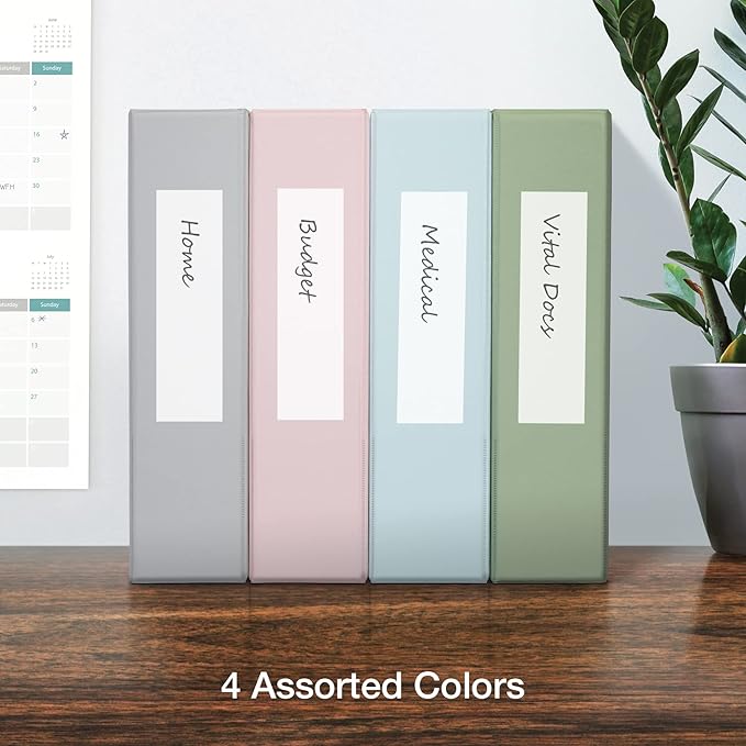Oxford 3 Ring Binders, 2 inch ONE-Touch Easy Open D Rings, 3-Sided View Binder Covers, Binders for School, Xtralife Hinge, Non-Stick, PVC-Free, Natural Pastel, 530-Sheet Capacity, 4 Pack (79923)