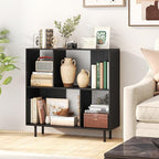 Tangkula 4 Cubby Open Bookcase, 3-Tier Freestanding Bookshelf with Detachable Metal Legs, Anti-toppling Device, Anti-Falling Baffles, Modern Cubicle Display Shelf (1,Black)