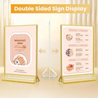 4x6 Gold Acrylic Sign Holder, 12 Pack Wedding Table Number Holder Stands with Vertical Gold Borders, Double Sided Picture Frame Paper Stand, Clear Photo Display Menu Holder for Party, Home, Restaurant