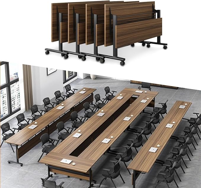 Conference Table,Folding Conference Room Tables with Flip-Top Design,6 Pack Large Mobile Training Table,Rolling Seminar Meeting Table with Wheels,Modular Seminar Tables for Office Meeting (55.1in)