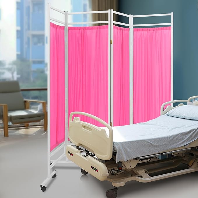 Medical Privacy Screens, Waterproof Nylon Fabric, 78.7 * 70.9 in Foldable Rolling Medical Privacy Screen with Silent Wheels, Suit for Hospitals, Clinics, and Nursing Homes (Pink, 4 Panels)