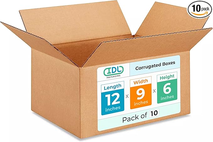 Medium Moving & Shipping Boxes 12x9x6 inches (10-Pack) - Extra Strength 200 lb vs Regular - Corrugated Packing Boxes for Moving Medium Volume - Strong Packaging Box - Carton Box by IDL Packaging