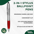 DISCOUNT PROMOS Custom Stylus Ballpoint Pens Set of 10, Personalized Bulk Pack - Black Ink, Great for Office, School, Business, Tradeshows, Events - Red