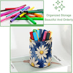 Leather Pen Holder for Desk, Colorful Aesthetic Flowers Pencil Cup Desktop Organizer Makeup Brush Holders Office Supplies for Home, Kids & School