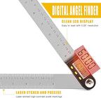 Delgada 8 inch/200mm Digital Angle Finder Ruler - Stainless Steel Protractor for Woodworking and Construction - Battery Included