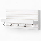 Lwenki Decorative Key Holder for Wall with Shelf, Entryway Shelf with Hooks Holds Leashes, Jackets and Glasses – Sturdy Wood Keyholder Entrance Hanger with Mounting Hardware (White, Medium)