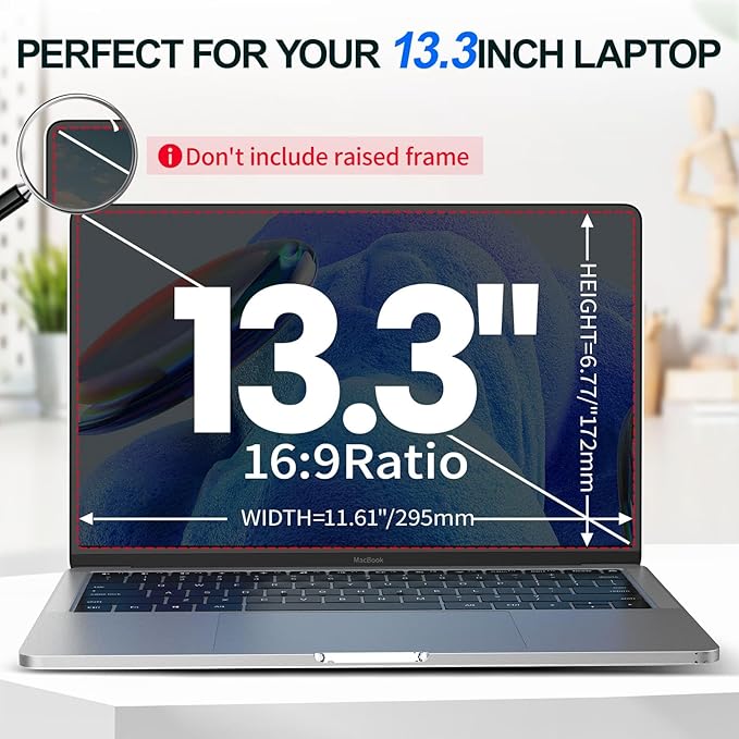 GUDTEKE 2Pack Magnetic 13.3 Inch Laptop Privacy Screen 16:9 Aspect Ratio, Removable Anti-Blue/Glare Protector Film, Anti Spy Desktop Security Private Filter 13.3in