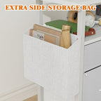 GYIIYUO 2 Drawer File Cabinet with 24'' Extended Desktop, Mobile Filing Cabinet, Rolling File Cabinet with Side Bag, Fabric Drawer, Fits A4/Letter Size, Printer Stand Home Office, White