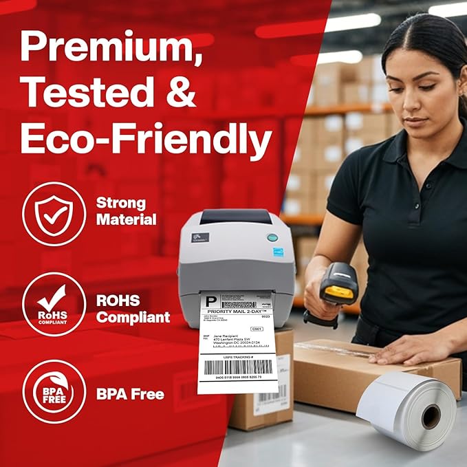 4" x 2" Direct Thermal Labels Roll, 10 Rolls (7,500 Labels),Compatible with Zebra,Rollo, MUNBYN,POLONO & IDPRT Label Printer, Strong Adhesive Perforated Label Rolls for Packages,Barcodes & Office Use