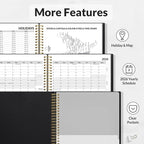 SUNEE 2026 Weekly and Monthly Planner - from January 2026 - December 2026, Daily Agenda Planner with Monthly Tab, Flexible Cover, Note Pages, Pockets, Bookmark, Spiral Binding, Black, 8.5"x11"