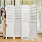 Room Dividers, 5.75Ft Individual Privacy Screens Foldable Wooden Louver & MDF Stable Wall Divider for Home Office Bedroom, 4 Panels (White-Washed)