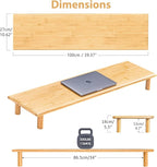 ROCDEER Bamboo Dual Monitor Shelf, Monitor Stand Riser with Underneath Storage for Desk Office Supplies, Supports Heavy TV up to 300 lbs, Natural