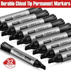 Fuutreo 32 Pcs Jumbo Permanent Markers Bulk Large Chisel Tip Permanent Markers Waterproof Jumbo Pens Quick Drying Office Supplies(Black)