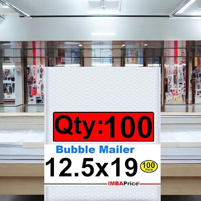iMBAPrice 12.5x19 Inch White Poly Bubble Mailers #6, 100-Pack Extra Large Padded Envelopes, Self-Seal Polybubble Shipping Bags for Mailing & Packaging