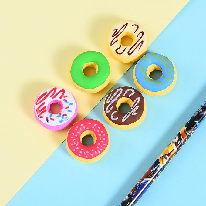 Donut Erasers for Kids, 24 Pieces 3D Cute Food Puzzle Mini Eraser, Cool Fun Take Apart Desk Pet Erasers for Girls