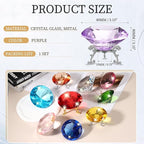 PATIKIL Diamond Crystal Paperweight, 80mm / 3.15" Crystal Paperweight Paper Weight with Silver 19 Metal Base for Home Office Desktop Table Decor Wedding Party Ornaments, Purple