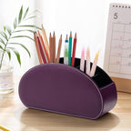 Remote Control Holders Organizer Box with 5 Compartment PU Leather Multi-functional Office Desk Storage Caddy Store Tv Remote for Media Player,Brush,Pencil,Glassees&Office Supplies (Dark purple)