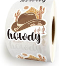 Bttwkco 500pcs Howdy Cowboy Hat Sticker Roll, Western Party Stuff, Wild Life Cowgirl, Happy Mail, Thank You - Western Theme