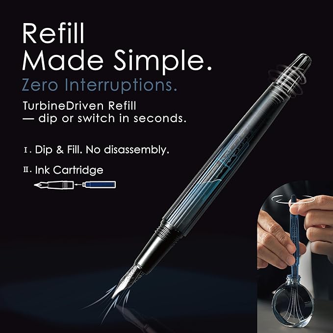 TAG Submarine Luxury Fountain Pen – TurbineDriven Refill, Gold-Plated Medium Nib, Elegant Writing Gift for Men & Women, Designed by Award-Winning Team