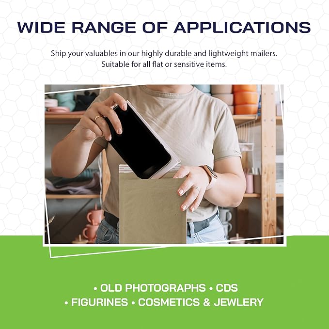 PACRON Biodegradable & Compostable Honeycomb Padded Mailers (14.25”x20"–50pk) Recyclable Hex Coat Paper Shipping Envelopes with Tamper-Resistant Self-Seal, Durable Brown Mailing Envelopes- Made in USA