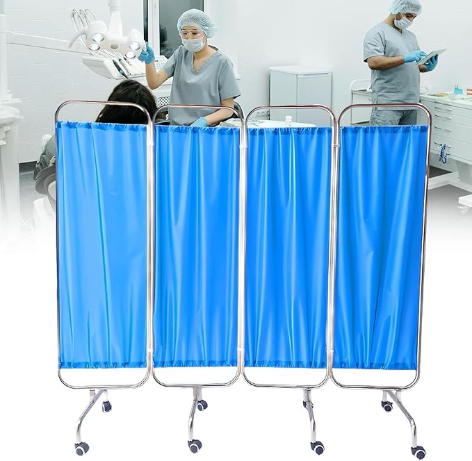 Portable Medical Privacy Screen, Medical Privacy Screen on Wheels, Rolling Medical Room Divider for Hospitals Clinics Bedrooms Beauty Salon (Blue, 4 Panel)